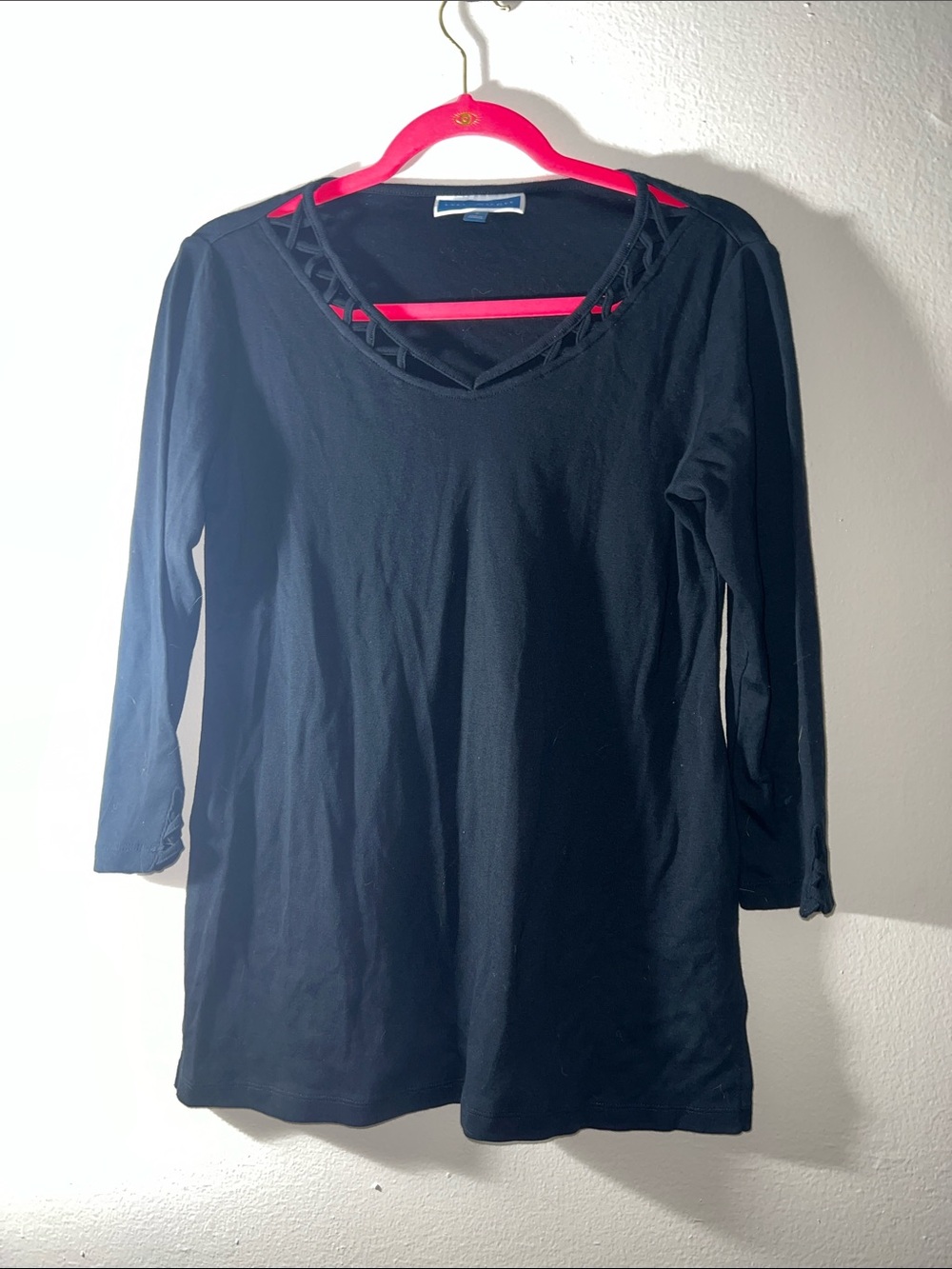 100% Cotton Black Crisscross Neck Long Sleeve Top